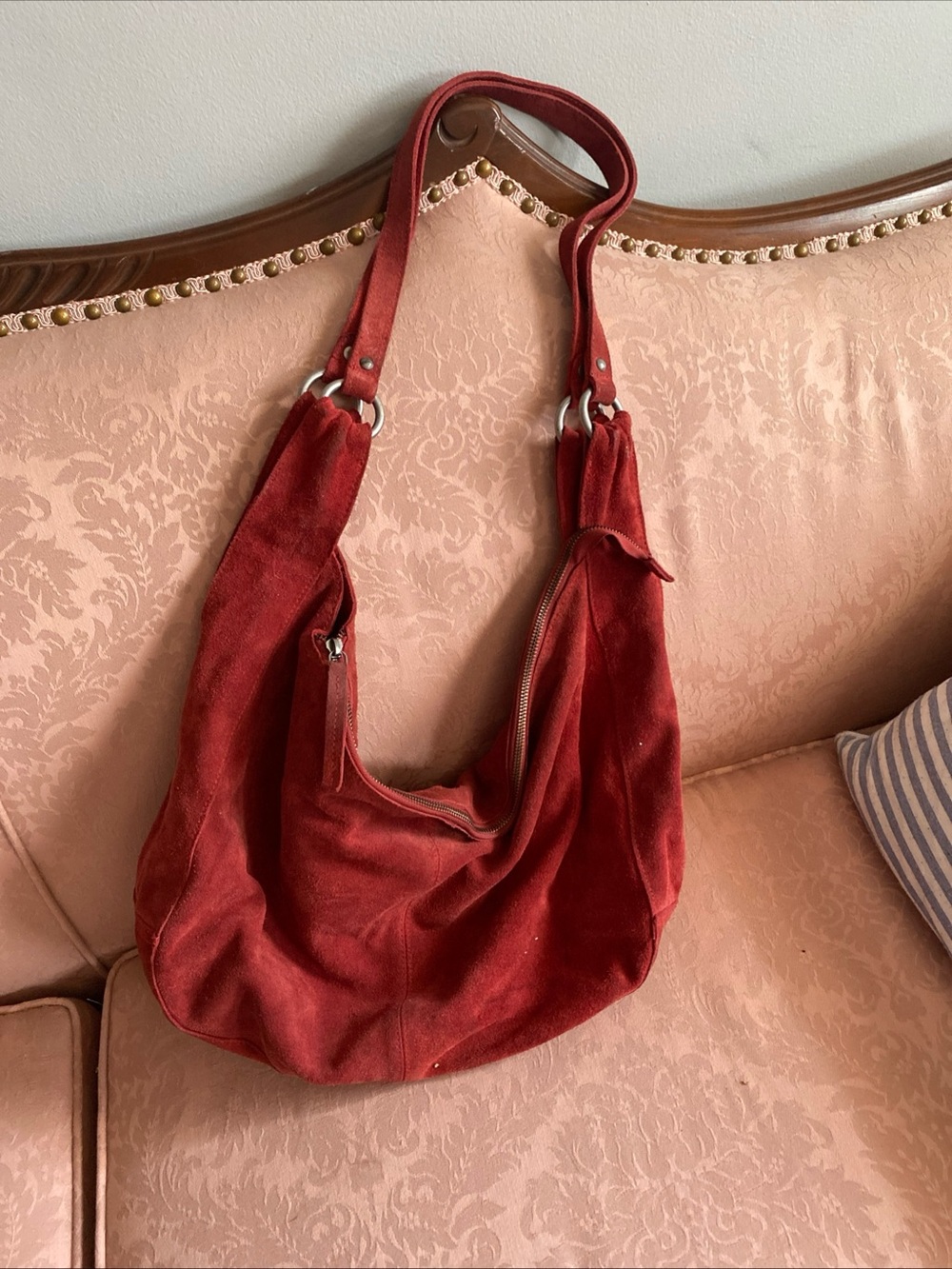 Free People Roma Rust Red Suede Hobo Shoulder Bag - Picture 4 of 13